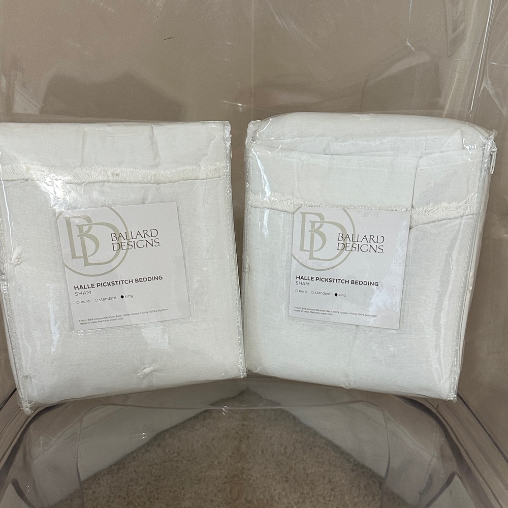 NWT Ballard Designs Halle Pickstitch Quilted Bedding Sham - White (2) KING